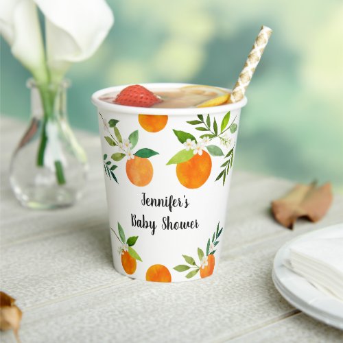 Little Cutie Greenery Floral Baby Shower Paper Cups