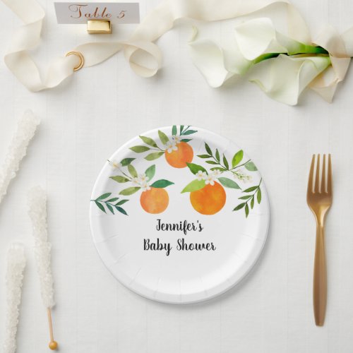 Little Cutie Greenery Floral Baby Shower Paper Plates