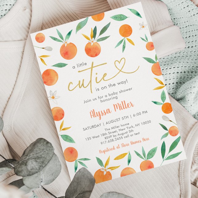 Little Cutie Greenery Gold Baby Shower Invitation (Creator Uploaded)