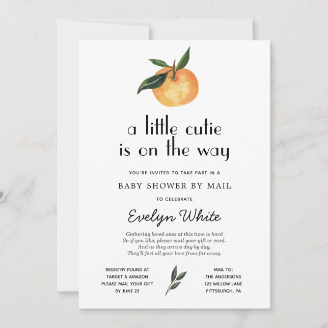 Little Cutie is on the Way Baby Shower by Mail Invitation (Front)