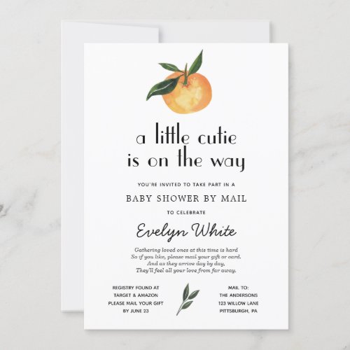 Little Cutie is on the Way Baby Shower by Mail Invitation