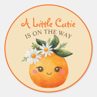 Little Cutie Is On The Way Citrus Baby Shower Classic Round Sticker