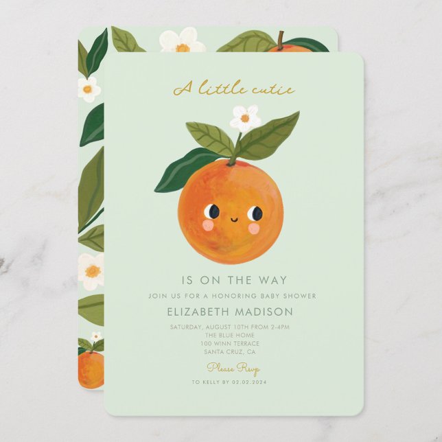 Little Cutie is on the way Orange Baby Shower Invitation (Creator Uploaded)