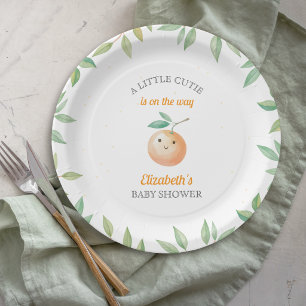Little Cutie is On The Way Orange Baby Shower Paper Plates