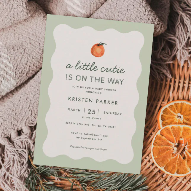 Little Cutie is on the Way Tangerine Baby Shower I Invitation Zazzle