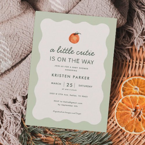 Little Cutie is on the Way Tangerine Baby Shower I Invitation