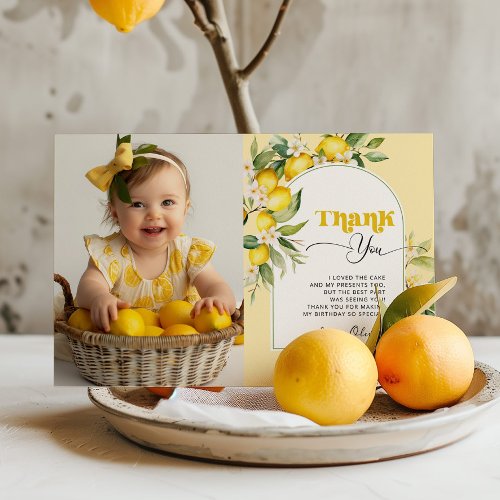 Little Cutie lemon birthday party photo thank you Invitation