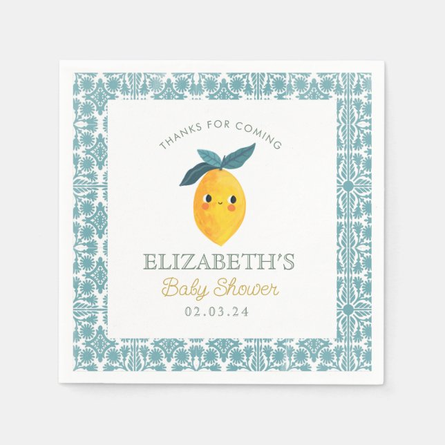 Little Cutie Lemon Citrus Baby Shower Napkins (Front)