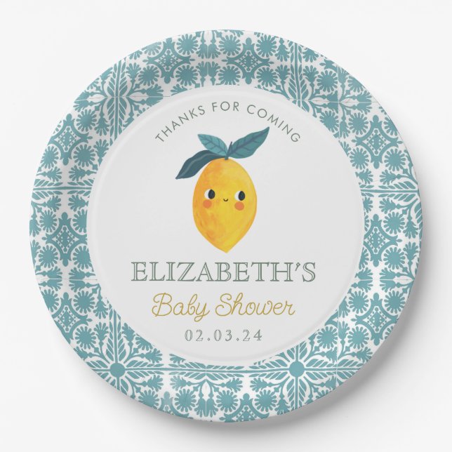 Little Cutie Lemon Citrus Baby Shower Paper Plates (Front)