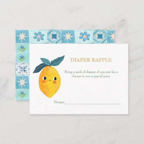 Little Cutie Lemon Citrus BabyShower Diaper Raffle Enclosure Card