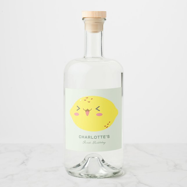 Little Cutie Lemon Citrus First Birthday Liquor Bottle Label (Front)