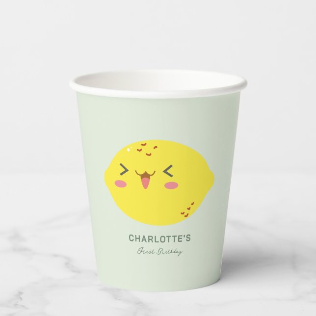 Little Cutie Lemon Citrus First Birthday Paper Cups (Back)