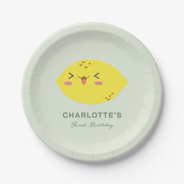 Little Cutie Lemon Citrus First Birthday Paper Plates (Front)