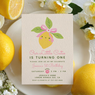 Little Cutie Lemon Citrus Fruit Cute 1st Birthday  Invitation