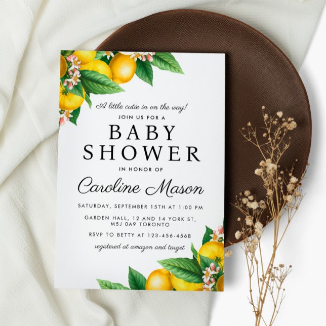 Little Cutie Lemon Citrus Summer Baby Shower Invitation (Creator Uploaded)
