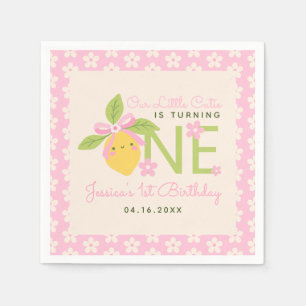 Little Cutie Lemon Fruit Pink 1st Birthday Party Napkins
