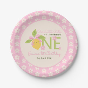 Little Cutie Lemon Fruit Pink 1st Birthday Party Paper Plates