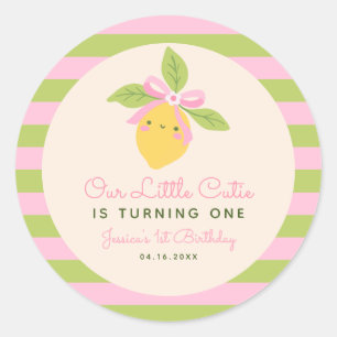 Little Cutie Lemon Fruit Retro 1st Birthday Classic Round Sticker