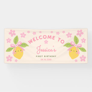 Little Cutie Lemon Pink Daisy 1st Birthday WELCOME Banner