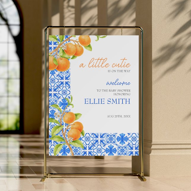 Little Cutie | Mediterranean Citrus Welcome Foam Board (A little cutie is on the way | Baby Shower Welcome Sign)