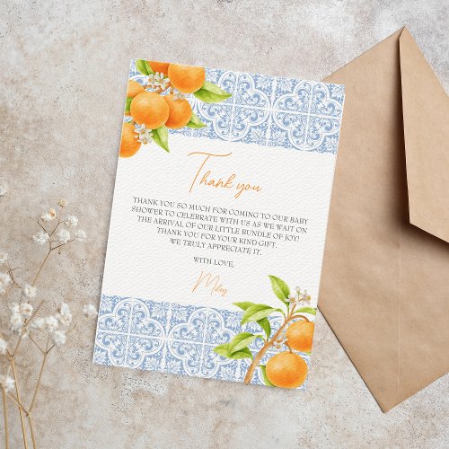 Little Cutie Mediterranean Tile Orange Baby Shower Thank You Card