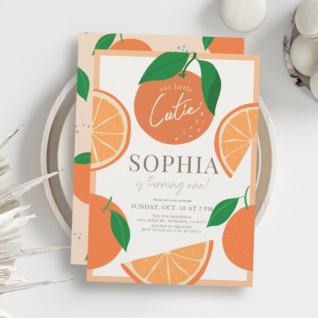 Little Cutie Modern Orange 1st Birthday Invitation (Creator Uploaded)