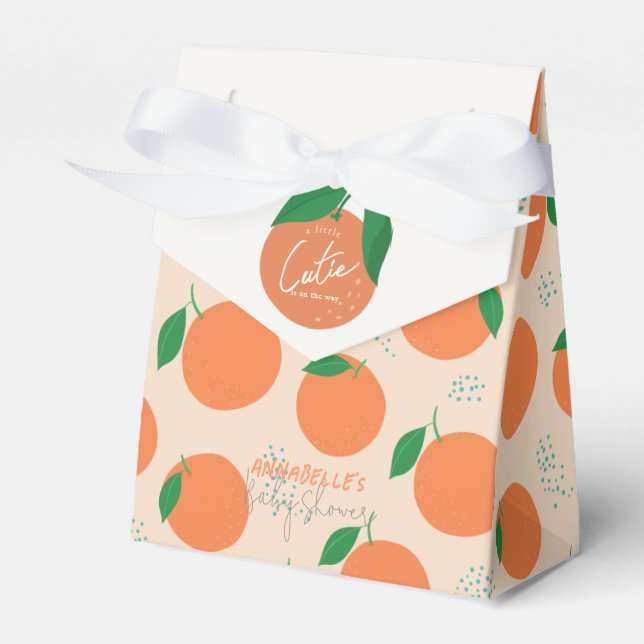 Little Cutie Modern Orange Baby Shower Favor Boxes (Front Side)