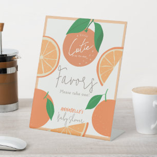 Little Cutie Modern Orange Baby Shower Favors Pedestal Sign