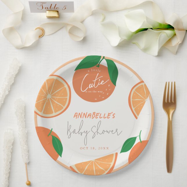 Little Cutie Modern Orange Baby Shower Paper Plates (Wedding)