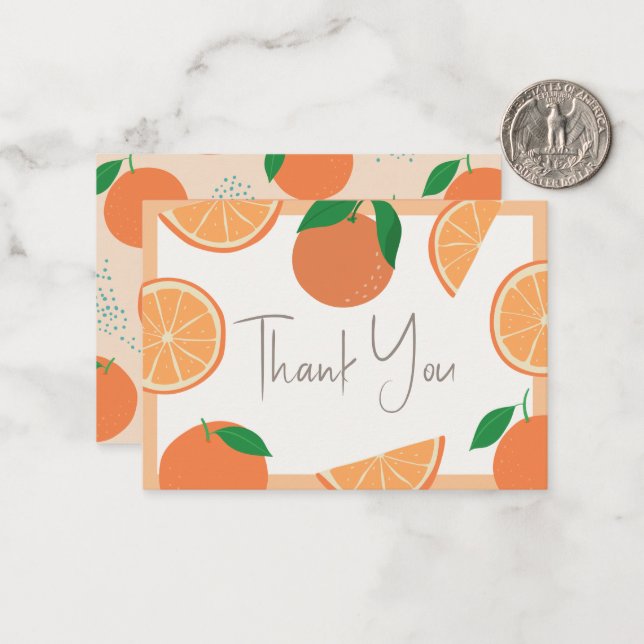 Little Cutie Modern Orange Baby Shower Thank You Note Card (Front/Back In Situ)