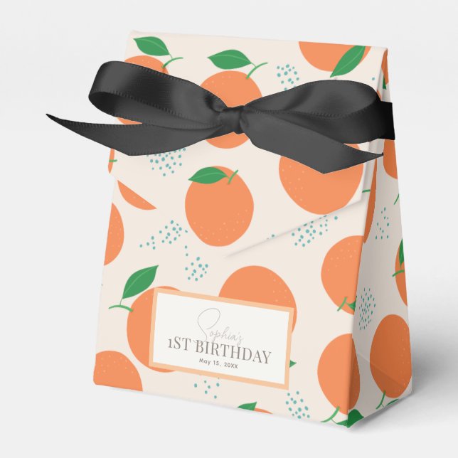 Little Cutie Modern Orange Birthday Favor Boxes (Front Side)