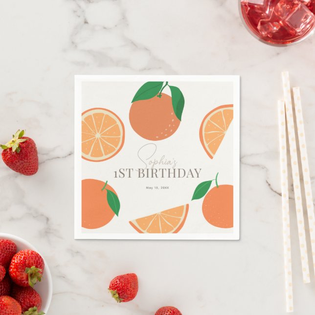 Little Cutie Modern Orange Birthday Napkins (Insitu)