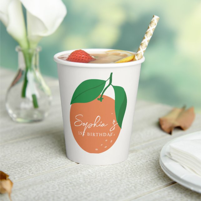 Little Cutie Modern Orange Birthday Paper Cups (Insitu)