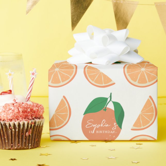 Little Cutie Modern Orange Birthday Wrapping Paper (Birthday Party)