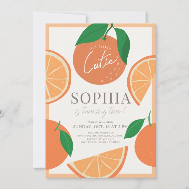 Little Cutie Modern Orange Girl Birthday Invitation (Front)