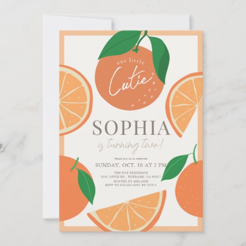 Little Cutie Modern Orange Girl Birthday Invitation