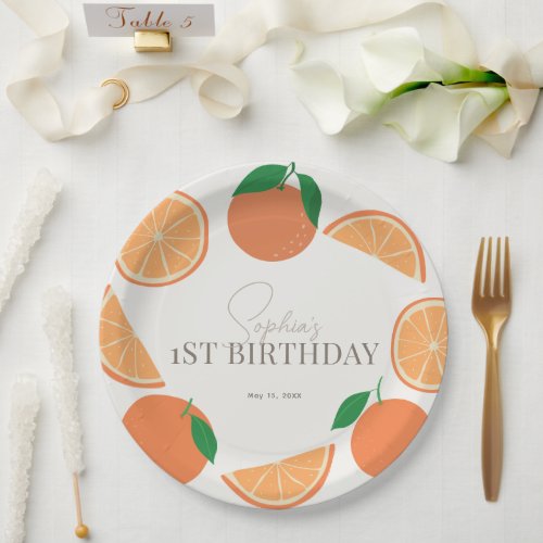 Little Cutie Modern Orange  Orange Slice Birthday Paper Plates