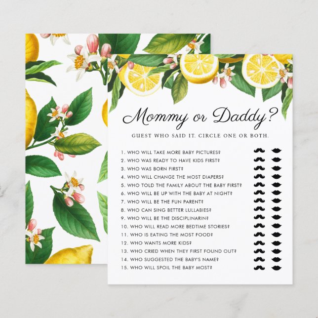 Little Cutie Mommy or Daddy Baby Shower Game (Front/Back)