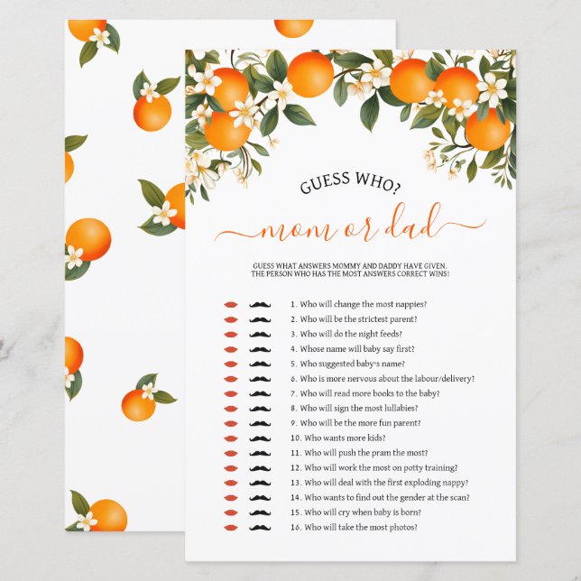 Little cutie mommy or daddy baby shower game (Front/Back)