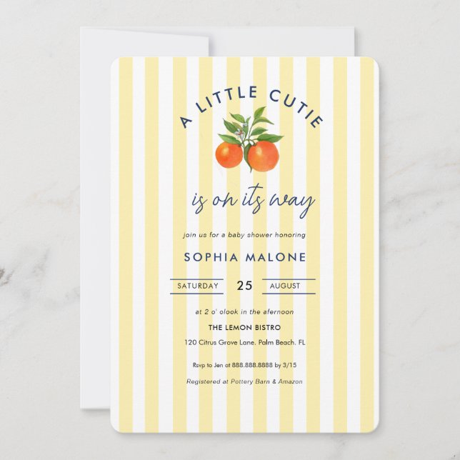 Little cutie on its way Citrus Baby shower  Invitation (Front)