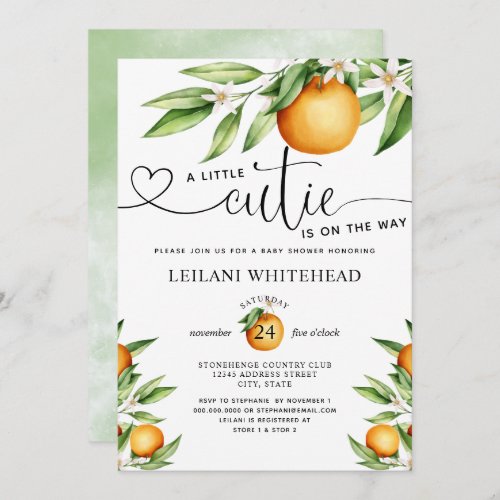 Little Cutie on the way Baby Shower Invitation - A little cutie is on the way so celebrate with this orange-themed baby shower perfect for a summer baby.