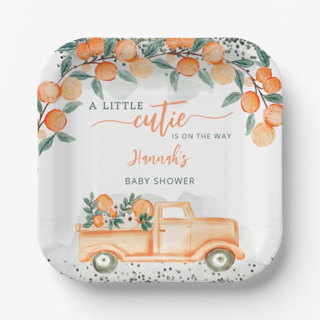 Little Cutie On The Way Baby Shower  Paper Plates (Front)