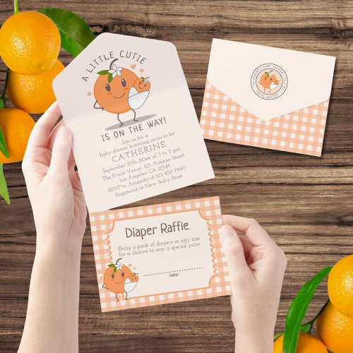 Little Cutie On the way  Cute Orange Baby Shower  All In One Invitation