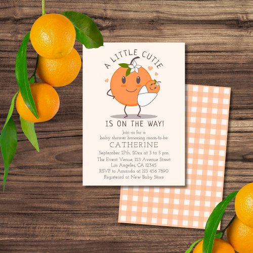 Little Cutie On the way  Cute Orange Baby Shower  Invitation