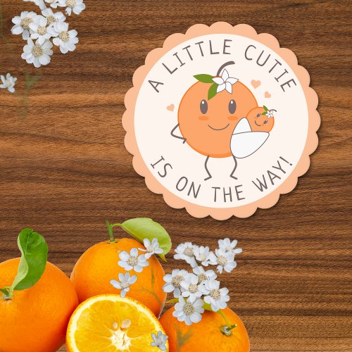 Little Cutie On the way  Cute Orange Baby Shower  Paper Coaster