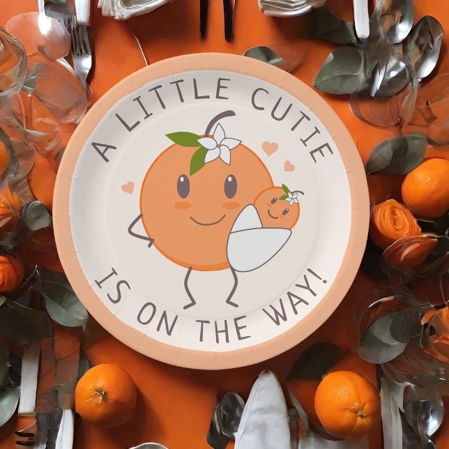 Little Cutie On the way | Cute Orange Baby Shower  Paper Plates (Creator Uploaded)