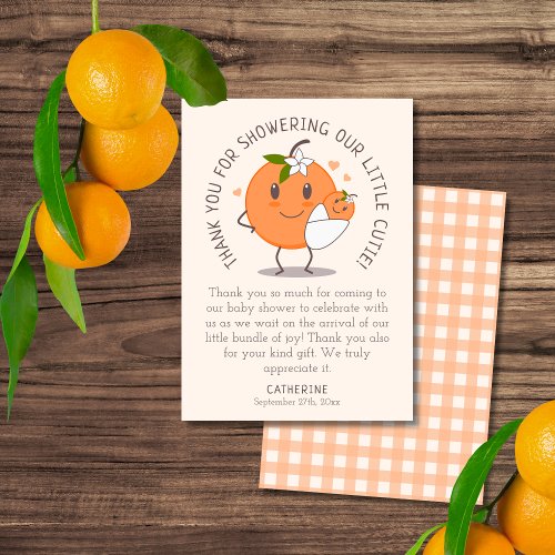 Little Cutie On the way  Cute Orange Baby Shower  Thank You Card