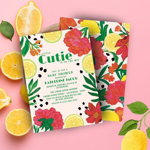 Little cutie on the way Lemon citrus baby shower I Invitation