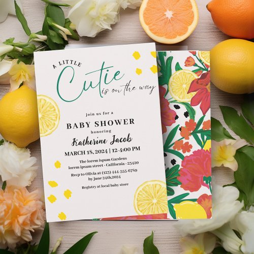 Little cutie on the way Lemon citrus baby shower Invitation