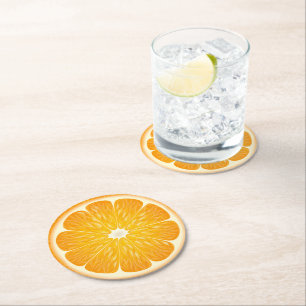 Little cutie on the way Lemon citrus baby shower Round Paper Coaster